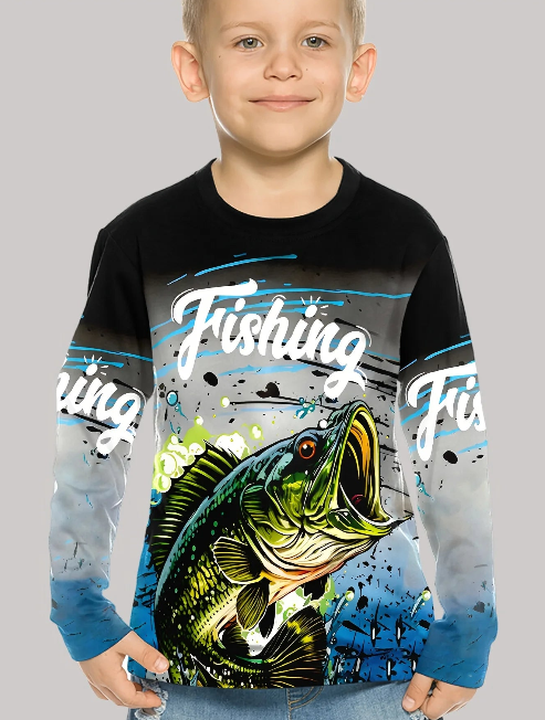 Fishing Graphic T Shirts Children's Clothing Autumn Long Sleeve Children
