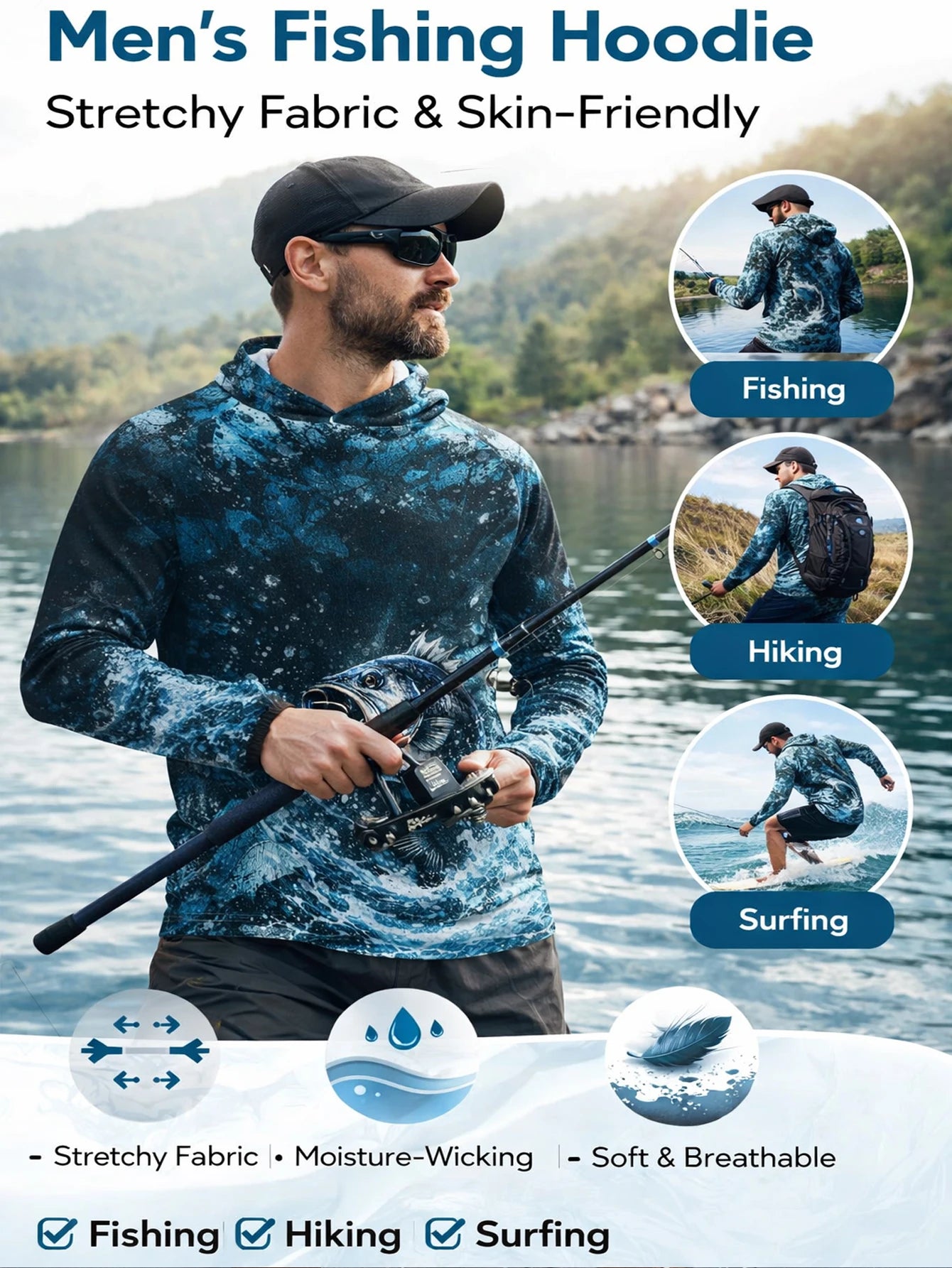 Fishing Shirt Hoodie,UPF 50+ Uv Protection Quick Dry